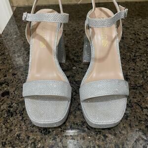 Nearly New Silver Sparkly Block Heels Size 6.5